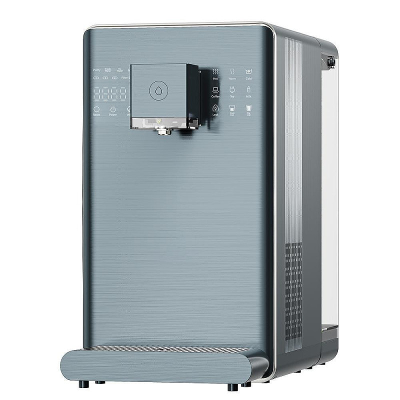 Диспенсър за вода ELIXIR Pro Plus, 2200W, Затопляне 18 л/ч, 42-90°C, UVC стерилизация, Дисплей, Многостепенна филтрация, Компресорен, Сиво-син/графит