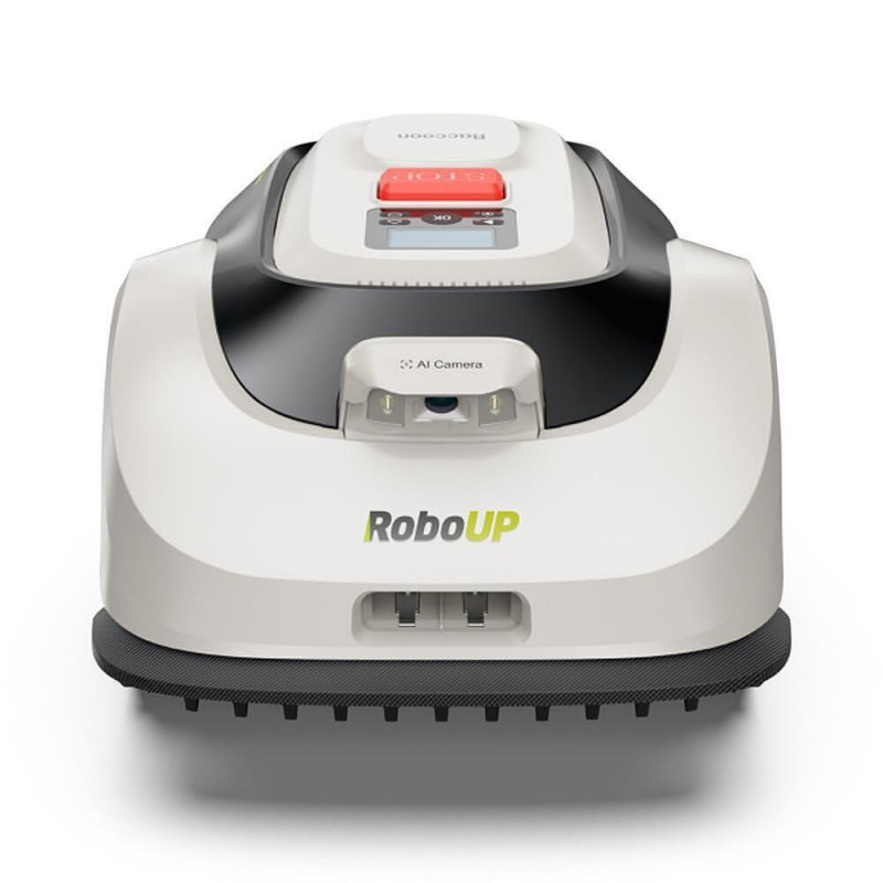 Косачка робот RoboUp Racoon 2 SE, 600 м2, 150 мин, AI камера, Зони, 3-8 см, Сензор за дъжд, Избягване на препятствия, Wi-Fi, Бял