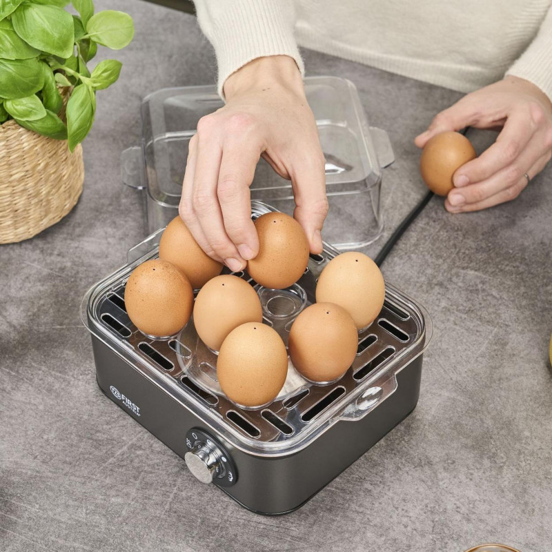 Яйцеварка First Austria FA-5115-3-GR, 500W, За 8 яйца, Таймер с 3 режима, Звуков сигнал, Тъмносив