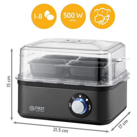 Яйцеварка First Austria FA-5115-3-GR, 500W, За 8 яйца, Таймер с 3 режима, Звуков сигнал, Тъмносив