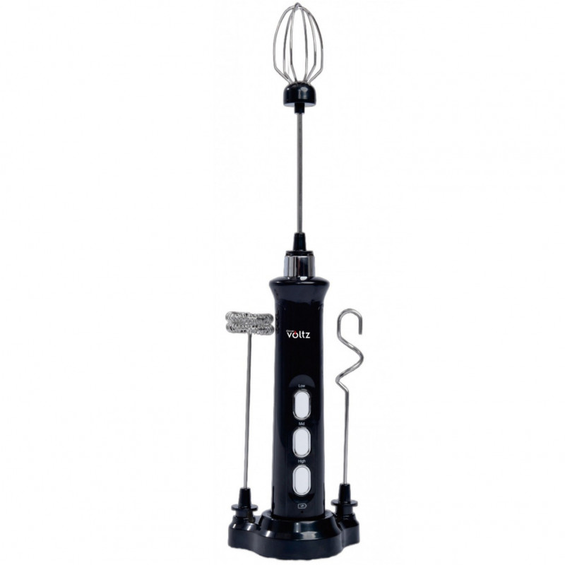 Мини миксер за фрапе Oliver Voltz OV51163F, 2.5W, 120 мин, 3 скорости, 3 приставки, USB, Черен