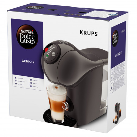 Еспресо машина Krups KP243B10 NDG GENIO S ANTHRACITE, 1500W, 15 bar, 0.8 л, Работа с NESCAFÉ® Dolce Gusto® капсули, LED, XL функция, Сив/антрацит