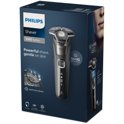 Електрическа самобръсначка Philips Shaver Series 5000 S5887/10, 9W, 60 мин, Мокро/сухо, Вграден тример, SkinIQ, PowerAdapt, 360° глави, Самонаточващи ножове, Карбоново сив