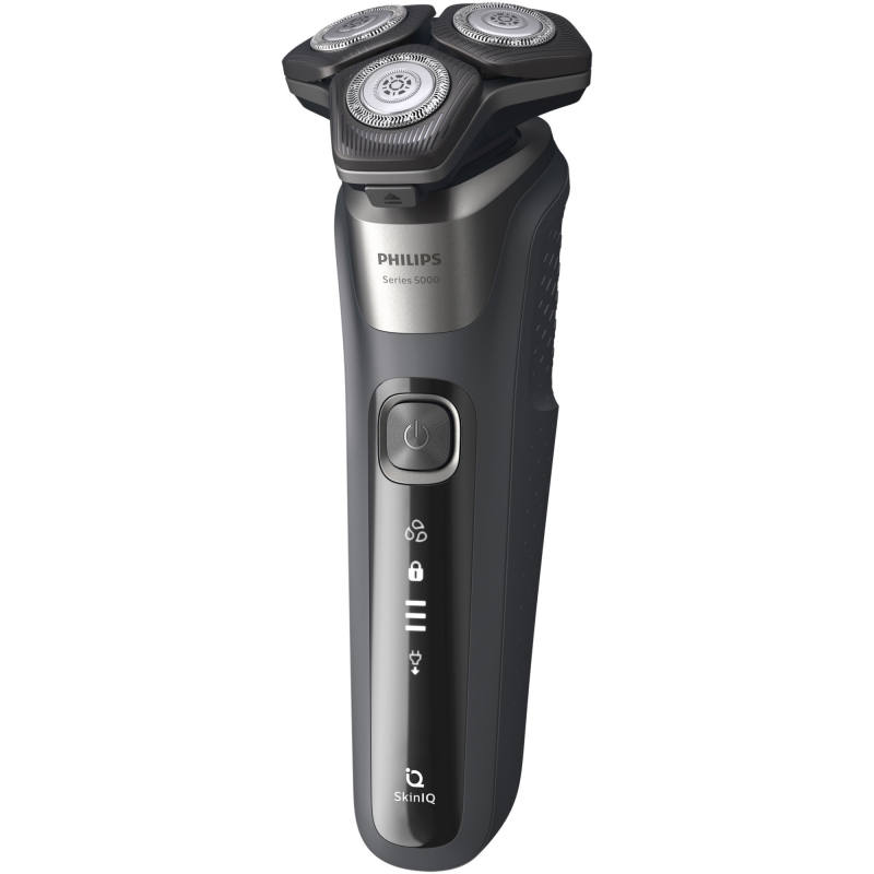 Електрическа самобръсначка Philips Shaver Series 5000 S5887/10, 9W, 60 мин, Мокро/сухо, Вграден тример, SkinIQ, PowerAdapt, 360° глави, Самонаточващи ножове, Карбоново сив