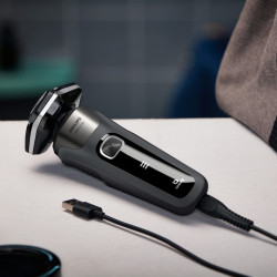 Електрическа самобръсначка Philips Shaver Series 5000 S5887/10, 9W, 60 мин, Мокро/сухо, Вграден тример, SkinIQ, PowerAdapt, 360° глави, Самонаточващи ножове, Карбоново сив
