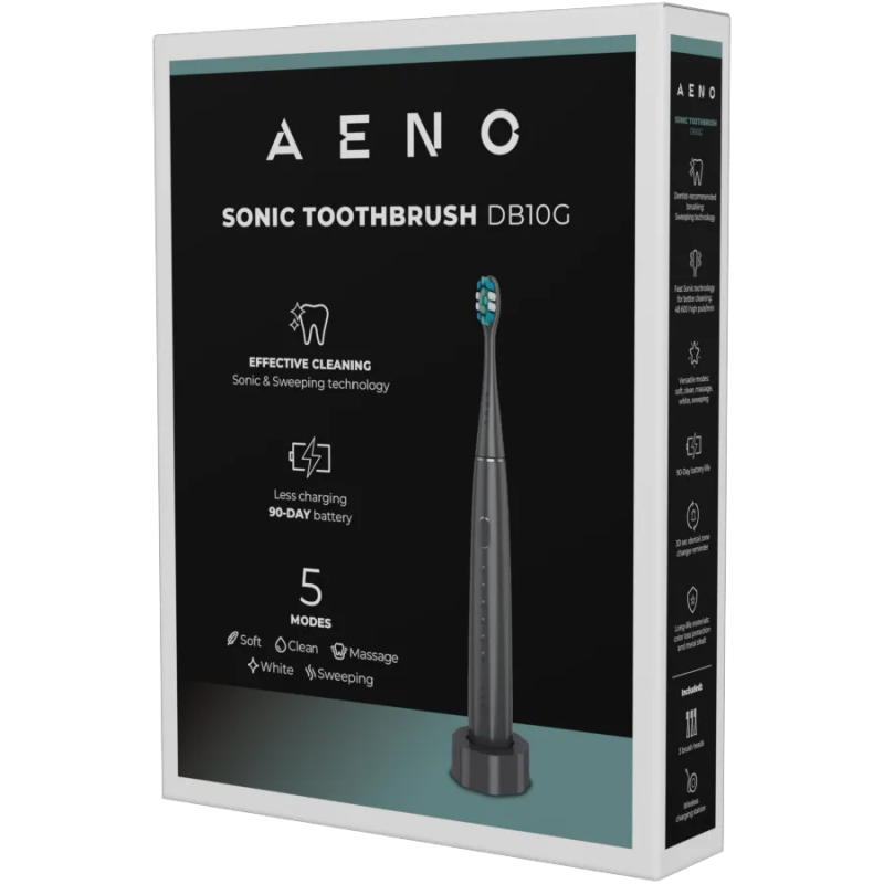Електрическа звукова четка за зъби AENO ADB0010G, 5W, DuPont™, Таймер, 5 режима, 90 дни с едно зареждане, Сив
