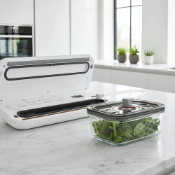 Уред за вакуумиране на храна AENO AVS0004W, 70 kPa, 4 режима, Ширина на плик до 30 см, Автоматична функция, Stop, LED, Бял