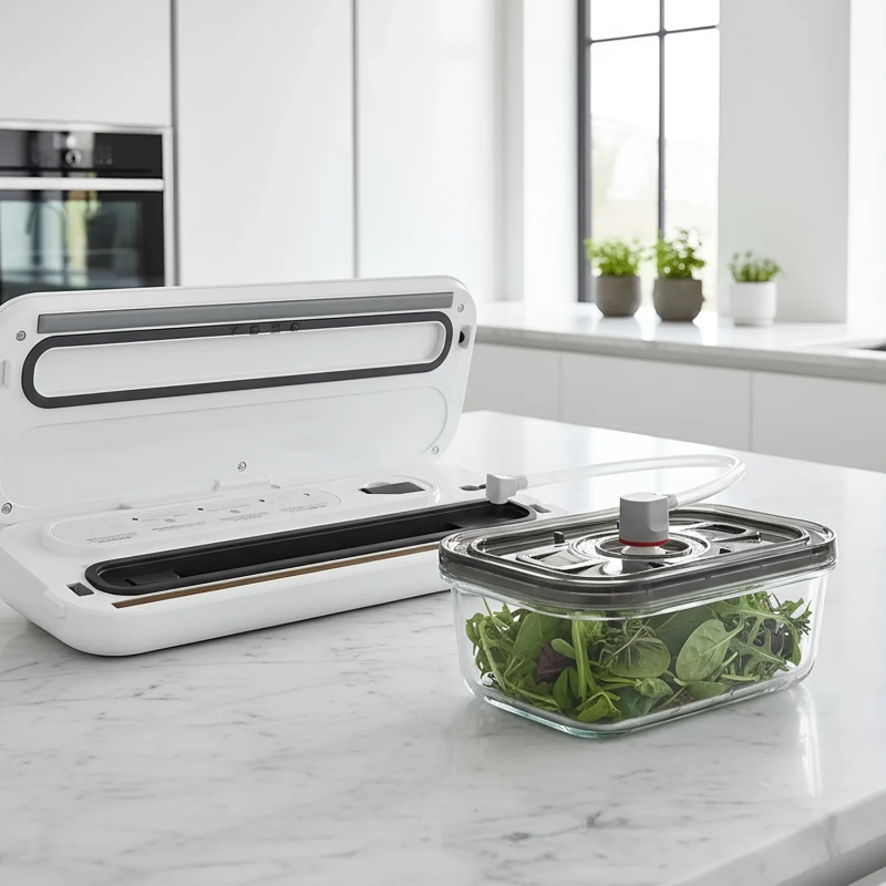 Уред за вакуумиране на храна AENO AVS0004W, 70 kPa, 4 режима, Ширина на плик до 30 см, Автоматична функция, Stop, LED, Бял