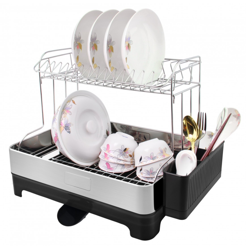 Сушилник за съдове HausRoland HR305-1, 53х34.5х38.5 см, 2 нива, Хром/черен