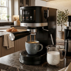 Еспресо машина Oliver Voltz OV51171O, 1575 W, 20 бара, Крема диск, LED дисплей, Черен