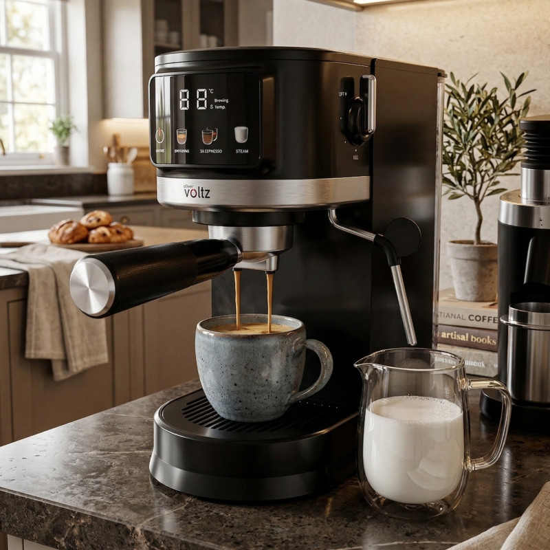 Еспресо машина Oliver Voltz OV51171O, 1575 W, 20 бара, Крема диск, LED дисплей, Черен