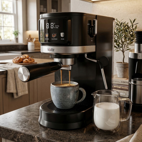 Еспресо машина Oliver Voltz OV51171O, 1575 W, 20 бара, Крема диск, LED дисплей, Черен