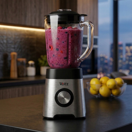 Блендер Oliver Voltz OV51162E, 800 W, 2 скорости+Pulse, Стъклена кана с капацитет 1.5 л, Трошене на лед, Сребрист