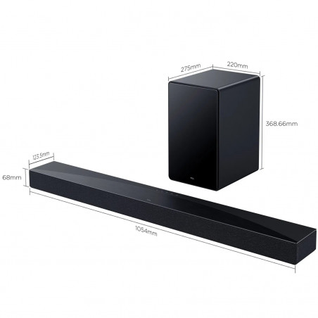 Саундбар TCL Q65HE, 580W, 123.5 см, Dolby Atmos & DTS-X Q Series Range, Wi-Fi, LED, Безжичен, Черен