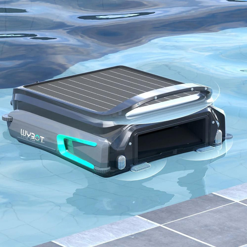 Скимер за почистване на повърхността на водата на басейни Wybot F1, Соларно / DC зареждане, До 8 ч, 7 л, Мобилно приложение, Черен