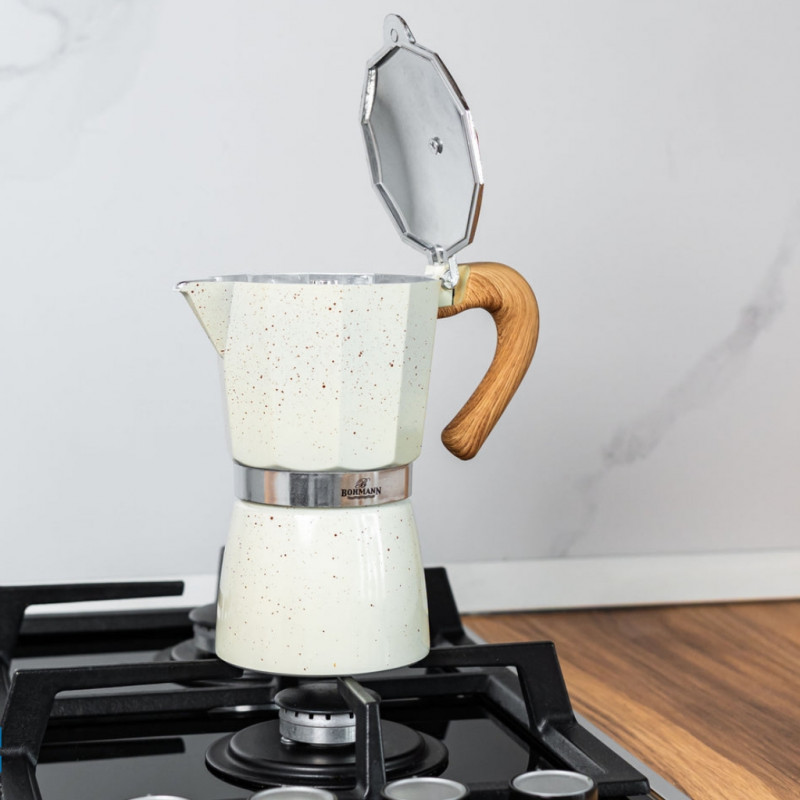 Кубинска кафеварка Bohmann BH 9309, 450 мл, 9 чаши, Предпазен клапан, Алуминий, Бежов