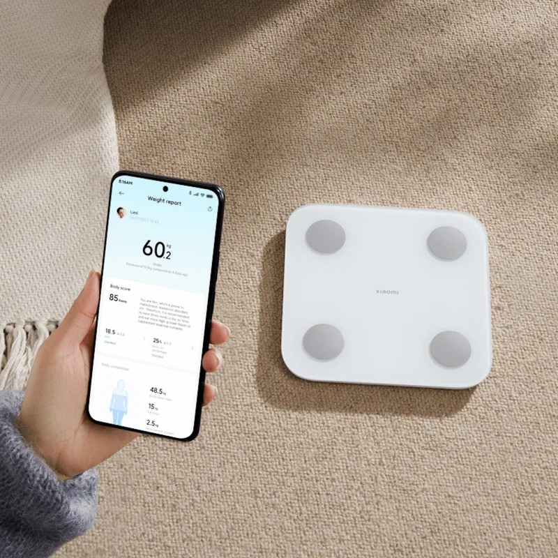 Дигитален Smart Кантар Xiaomi Body Composition Scale S400, До 150 кг, Bluetooth, Измерване на пулс, Режим бебе, Бял/сив