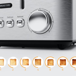 Тостер за хляб AENO ATS0003, 950W, 6 вида хляб, 7 нива на изпичане, Подгряване, Размразяване, LED, Инокс