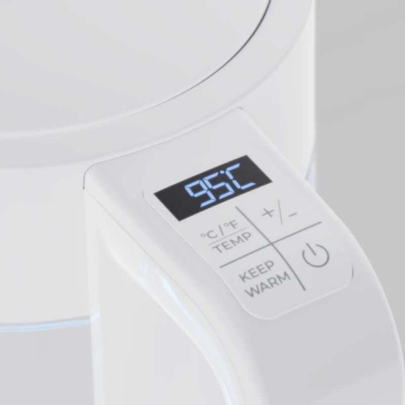 Електрическа кана за вода AENO AEK0005, 2200W, 1.7 л, 40-100°C, 360° основа, STRIX, LED дисплей, Филтър, Бял