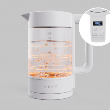 Електрическа кана за вода AENO AEK0005, 2200W, 1.7 л, 40-100°C, 360° основа, STRIX, LED дисплей, Филтър, Бял