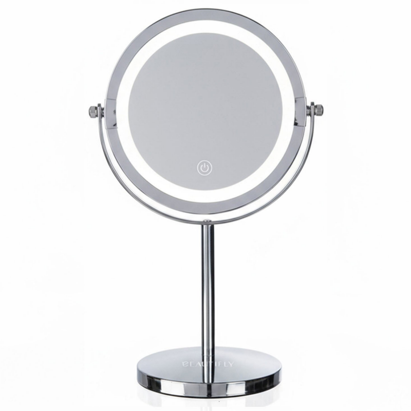 Козметично огледало Beautifly Looking Glass Light, 14.5 см, 10х увеличение, USB-C, LED, 360° регулиране, Сребрист