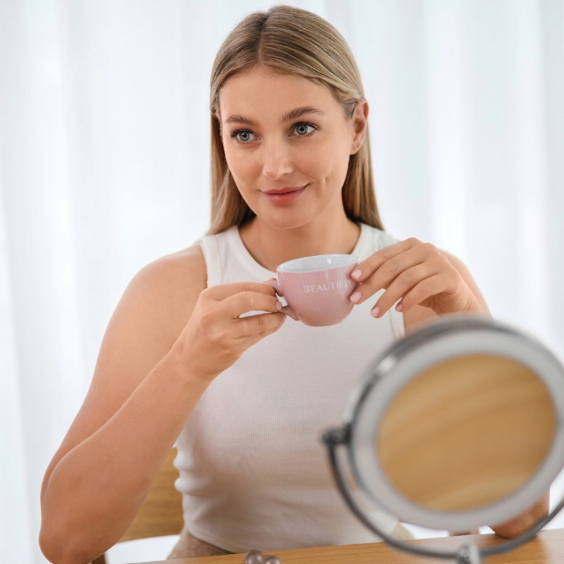 Козметично огледало Beautifly Looking Glass Light, 14.5 см, 10х увеличение, USB-C, LED, 360° регулиране, Сребрист