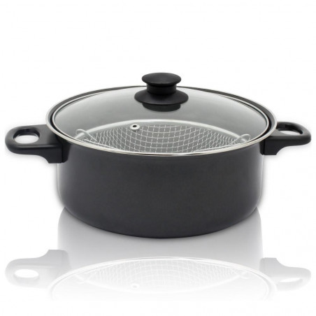 Тенджерa с кошница за пържене и капак ESPERANSA ES 1213 F, 1.8 л, 24 см, Черен