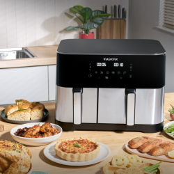 Двоен фритюрник с горещ въздух 8в1 Instant Pot Vortex DUAL SPLIT, 2600W, 11 л, 205°C, EvenCrisp, Синхронизирано готвене, Сензорно управление, Черен/инокс