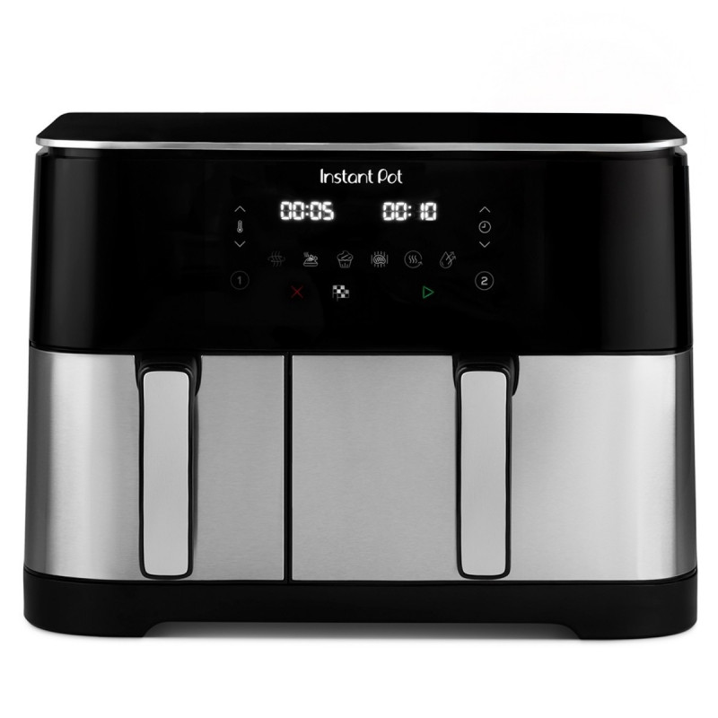 Двоен фритюрник с горещ въздух 8в1 Instant Pot Vortex DUAL SPLIT, 2600W, 11 л, 205°C, EvenCrisp, Синхронизирано готвене, Сензорно управление, Черен/инокс