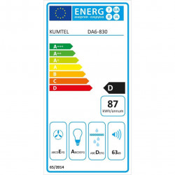 Aбсорбатор Kumtel DA6-830-A0А, 650 m3/h, 60 см, 3 скорости, Механично управление, Стъклен панел, LED осветление, Бял