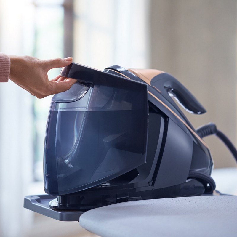 Парогенератор Philips PerfectCare 9000 PSG9050/20, 3100W, 1.8 л, 9 bar, 190 г/мин, 750 г парен удар, AI + камера, SteamGlide Elite, Черен