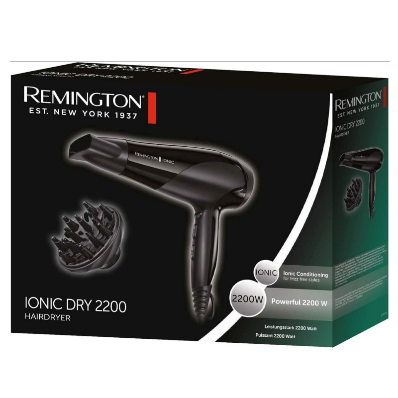 Сешоар Remington Power Dry Ionic D3198, 2200W, 2 скорости, 3 темп, Йонизация, Черен