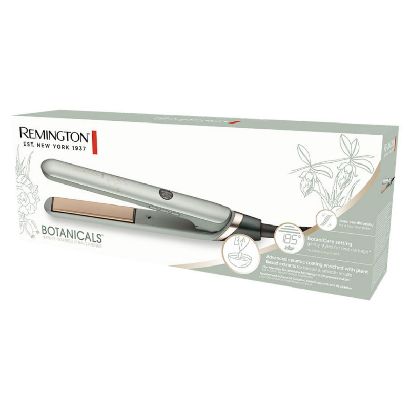 Преса за коса Remington Botanicals S5860, 150-230°C, 10 темп, BotaniCare, Advanced Ceramic, Плочи с екстрат от микробалсами, Зелен