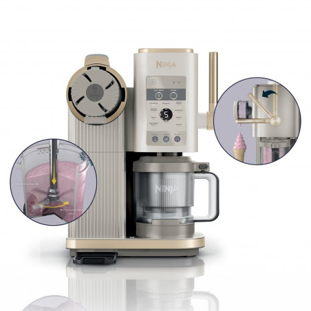 Машина за сладолед 13-в-1 Ninja CREAMi Scoop & Swirl™ NC701EUSTGD, 800W, 13 програми, 3-степенен лост за фунийки, CreamiFit, Creamify, 2 купички 473 мл, Персонализация, Кремав/златист
