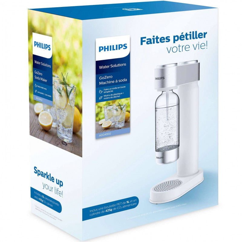 Машина за сода Philips GoZero ADD4902WH/10, 1 л, Регулиране на газировката, Предпазен клапан, Стоманен корпус, Ръчна, Бял мат