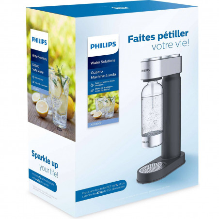 Машина за сода Philips GoZero ADD4902BK/10, 1 л, Регулиране на газировката, Предпазен клапан, Стоманен корпус, Ръчна, Черен