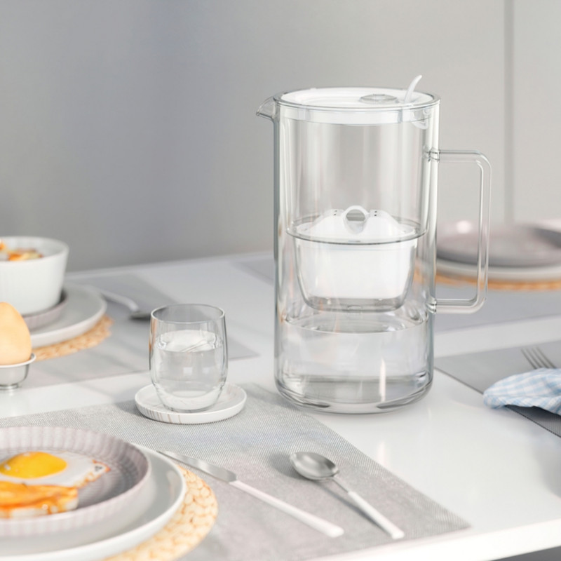 Кана за филтриране на вода Aquaphor Glass 120021, 2.5 л, Стъкло, Брояч, Филтър с магнезий, Бял