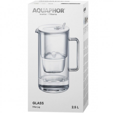 Кана за филтриране на вода Aquaphor Glass 120021, 2.5 л, Стъкло, Брояч, Филтър с магнезий, Бял