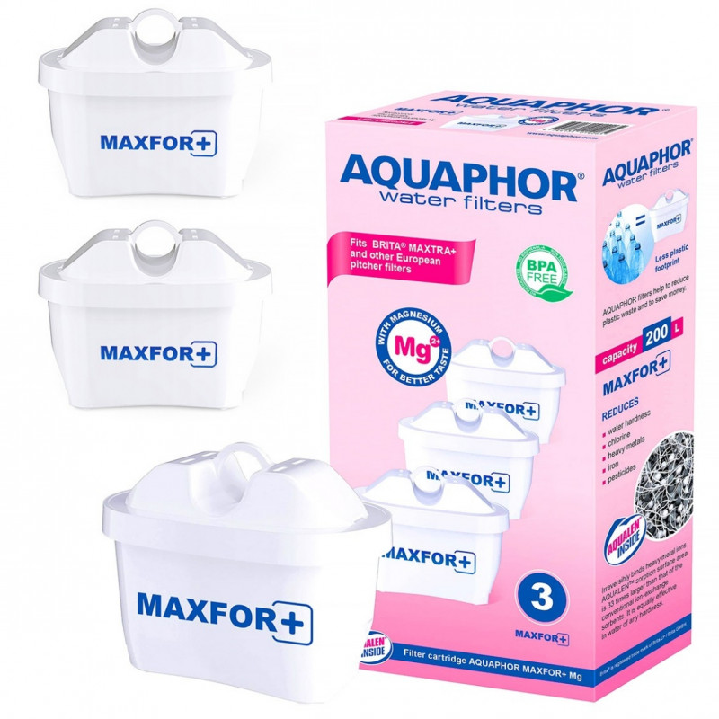 Комплект 3 бр филтри за вода Aquaphor MAXFOR+ Mg 220006, 200 л, Бял