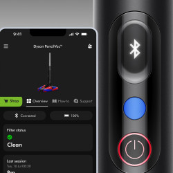 Вертикална прахосмукачка Dyson PencilVac Fluffycones 492689-01, 55 AW, 30 мин, 80 мл, 140000 Hyperdymium™, Ултратънък дизайн, LED осветление, Черен
