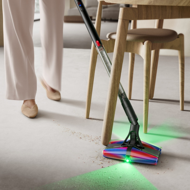 Вертикална прахосмукачка Dyson PencilVac Fluffycones 492689-01, 55 AW, 30 мин, 80 мл, 140000 Hyperdymium™, Ултратънък дизайн, LED осветление, Черен