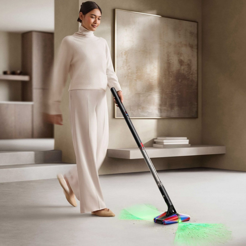 Вертикална прахосмукачка Dyson PencilVac Fluffycones 492689-01, 55 AW, 30 мин, 80 мл, 140000 Hyperdymium™, Ултратънък дизайн, LED осветление, Черен