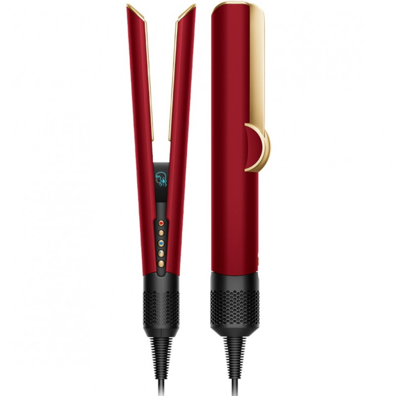 Преса за коса Dyson HT01 Airstrait RdVe/Gd 596931-01, 1600W, Маx 140C, Йонизация, 6 нива на темп, Щадяща косата, Медно покритие, LCD дисплей, Червено кадифе/златист