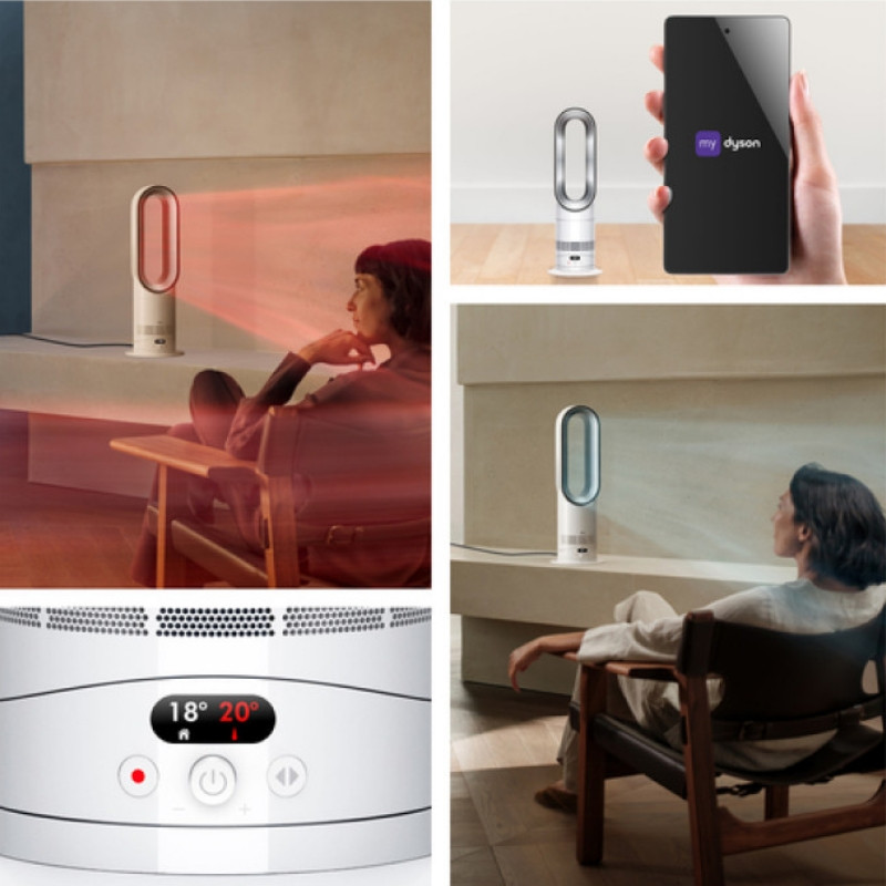 Уред за отопление и охлаждане 2в1 Dyson AM15 Hot+Cool 586340-01, 35 м2, 10 скорости, Осцилация 70°, LCD дисплей, Защита при преобръщане, Air Multiplier™, Бял/сребрист