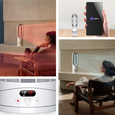 Уред за отопление и охлаждане 2в1 Dyson AM15 Hot+Cool 586340-01, 35 м2, 10 скорости, Осцилация 70°, LCD дисплей, Защита при преобръщане, Air Multiplier™, Бял/сребрист