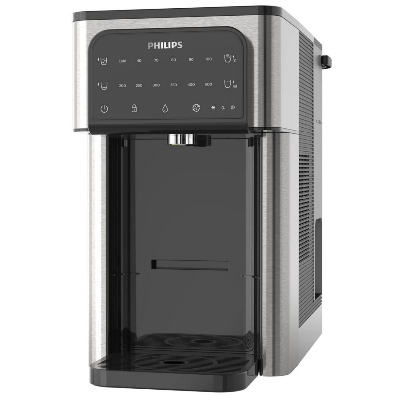 Диспенсър за филтриране и загряване на вода Philips ADD5980S/10, 2200W, 0.6 bar, 2.8 л, Micro X-Clean, 5-30°C, Без BPA, Инокс/черен