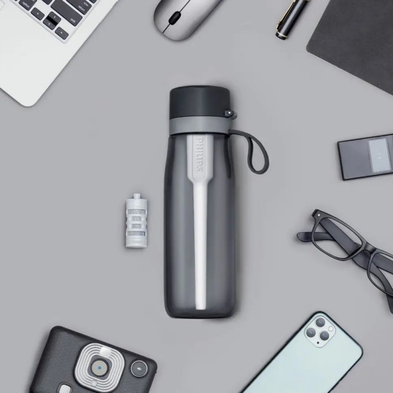 Филтрираща бутилка за вода Philips GoZero Daily AWP2731GRR/58, 660 мл, 5-38°C, Тритан без BPA, AWP285, Сив