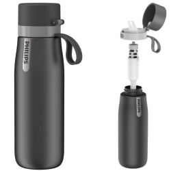 Филтрираща бутилка за вода Philips GoZero Daily AWP2771GRR/58, 550 мл, 18/8 стомана, Вакуумна изолация, Двойна стена, Сив