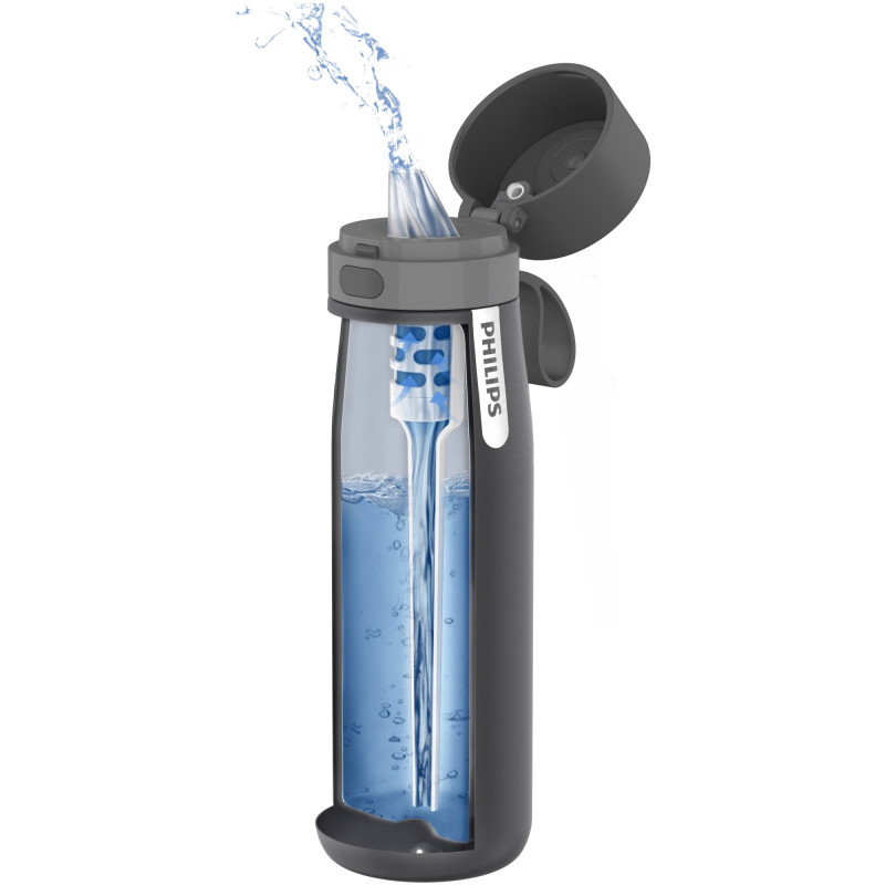 Филтрираща бутилка за вода Philips GoZero Daily AWP2771GRR/58, 550 мл, 18/8 стомана, Вакуумна изолация, Двойна стена, Сив