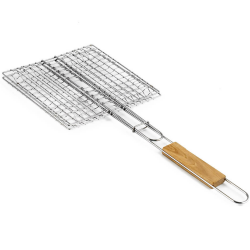 Скара за бургери Muhler 1001836, 22х20х52 см, Неръждаема стомана, Дървена дръжка, Сребрист
